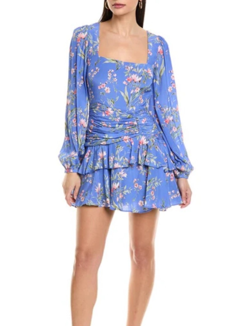 Yumi Kim Norelle Mini Ruffle Heartwood Blue Pink Floral Dress Size M Medium